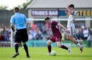 5 May 2025; Robert Burns of Galway United in action against James Clarke of Bohemians during the SSE Airtricity Men's Premier Division match between Galway United and Bohemians at Eamonn Deacy Park in Galway. Photo by Brendan Moran/Sportsfile