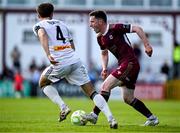5 May 2025; Robert Burns of Galway United in action against Niall Morahan of Bohemians during the SSE Airtricity Men's Premier Division match between Galway United and Bohemians at Eamonn Deacy Park in Galway. Photo by Brendan Moran/Sportsfile