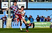 5 May 2025; Warren Davis of Drogheda United shoots to score his side's second goal despite the efforts of Harry Nevin of Cork City during the SSE Airtricity Men's Premier Division match between Drogheda United and Cork City at Sullivan & Lambe Park in Drogheda, Louth. Photo by Tyler Miller/Sportsfile