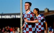 5 May 2025; Warren Davis of Drogheda United celebrates after scoring his side's second goal during the SSE Airtricity Men's Premier Division match between Drogheda United and Cork City at Sullivan & Lambe Park in Drogheda, Louth. Photo by Tyler Miller/Sportsfile