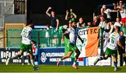 5 May 2025; Djenairo Daniels of Cork City, centre, celebrates after scoring his side's second goal during the SSE Airtricity Men's Premier Division match between Drogheda United and Cork City at Sullivan & Lambe Park in Drogheda, Louth. Photo by Tyler Miller/Sportsfile