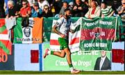 5 May 2025; Djenairo Daniels of Cork City celebrates after scoring his side's second goal during the SSE Airtricity Men's Premier Division match between Drogheda United and Cork City at Sullivan & Lambe Park in Drogheda, Louth. Photo by Tyler Miller/Sportsfile