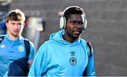 5 May 2025; St Patrick's Athletic goalkeeper Joseph Anang arrives for the SSE Airtricity Men's Premier Division match between Derry City and St Patrick's Athletic at The Ryan McBride Brandywell Stadium in Derry. Photo by Stephen McCarthy/Sportsfile
