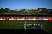 5 May 2025; St Patrick's Athletic players on the pitch before the SSE Airtricity Men's Premier Division match between Derry City and St Patrick's Athletic at The Ryan McBride Brandywell Stadium in Derry. Photo by Stephen McCarthy/Sportsfile