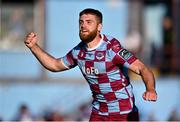 5 May 2025; Conor Keeley of Drogheda United celebrates after team-mate Ryan Brennan, not pictured, scoreed their side's third goal, a penalty, during the SSE Airtricity Men's Premier Division match between Drogheda United and Cork City at Sullivan & Lambe Park in Drogheda, Louth. Photo by Tyler Miller/Sportsfile