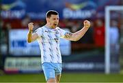 5 May 2025; Darragh Leahy of Waterford celebrates at the final whistle after his side's victory in the SSE Airtricity Men's Premier Division match between Shelbourne and Waterford at Tolka Park in Dublin. Photo by Seb Daly/Sportsfile