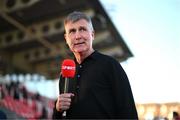 5 May 2025; St Patrick's Athletic manager Stephen Kenny speaks to Virgin Media Sport before the SSE Airtricity Men's Premier Division match between Derry City and St Patrick's Athletic at The Ryan McBride Brandywell Stadium in Derry. Photo by Stephen McCarthy/Sportsfile