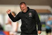 5 May 2025; Bohemians manager Alan Reynolds celebrates his side's winning goal, scored by Sean Grehan, not pictured, during the SSE Airtricity Men's Premier Division match between Galway United and Bohemians at Eamonn Deacy Park in Galway. Photo by Brendan Moran/Sportsfile