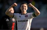 5 May 2025; Keith Buckley of Bohemians celebrates after his side's victory in the SSE Airtricity Men's Premier Division match between Galway United and Bohemians at Eamonn Deacy Park in Galway. Photo by Brendan Moran/Sportsfile