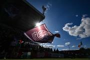 5 May 2025; Galway supporters fly a flag before the SSE Airtricity Men's Premier Division match between Galway United and Bohemians at Eamonn Deacy Park in Galway. Photo by Brendan Moran/Sportsfile