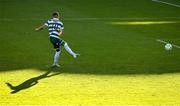 5 May 2025; Graham Burke of Shamrock Rovers shoots to score his side's first goal from a penalty during the SSE Airtricity Men's Premier Division match between Shamrock Rovers and Sligo Rovers at Tallaght Stadium in Dublin. Photo by David Fitzgerald/Sportsfile