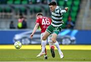 5 May 2025; Matt Healy of Shamrock Rovers in action against Conor Reynolds of Sligo Rovers during the SSE Airtricity Men's Premier Division match between Shamrock Rovers and Sligo Rovers at Tallaght Stadium in Dublin. Photo by David Fitzgerald/Sportsfile