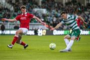 5 May 2025; Aaron Greene of Shamrock Rovers in action against Gareth McElroy of Sligo Rovers during the SSE Airtricity Men's Premier Division match between Shamrock Rovers and Sligo Rovers at Tallaght Stadium in Dublin. Photo by David Fitzgerald/Sportsfile