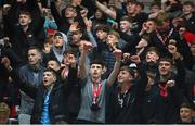 5 May 2025; Derry City supporters celebrate after the SSE Airtricity Men's Premier Division match between Derry City and St Patrick's Athletic at The Ryan McBride Brandywell Stadium in Derry. Photo by Stephen McCarthy/Sportsfile
