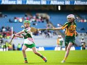 6 May 2025; Over 1000 U12 Camogie players, from across the country, were given the opportunity of a lifetime, when they got to compete on the hallowed turf at Croke Park. Allianz, a longstanding partner to the GAA and proud sponsor of The Camogie Association, welcomed under-12 teams across Ireland to Croke Park, for the Allianz Camán to Croker 2025 event. The event gives young girls the opportunity to represent their clubs and counties, in the day-long blitz – creating lots of fantastic memories and fun along the way. Allianz Camán to Croker is one of many initiatives supported by Allianz, as part of their #StopTheDrop campaign – a campaign designed to highlight and reduce the number of children dropping out of sport at the transition between primary and secondary school. Pictured at the Allianz Camán to Croker 2025 event is action between Sallins of Kildare and Donard/Glen of Wicklow. Photo by Ramsey Cardy/Sportsfile
