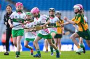 6 May 2025; Over 1000 U12 Camogie players, from across the country, were given the opportunity of a lifetime, when they got to compete on the hallowed turf at Croke Park. Allianz, a longstanding partner to the GAA and proud sponsor of The Camogie Association, welcomed under-12 teams across Ireland to Croke Park, for the Allianz Camán to Croker 2025 event. The event gives young girls the opportunity to represent their clubs and counties, in the day-long blitz – creating lots of fantastic memories and fun along the way. Allianz Camán to Croker is one of many initiatives supported by Allianz, as part of their #StopTheDrop campaign – a campaign designed to highlight and reduce the number of children dropping out of sport at the transition between primary and secondary school. Pictured at the Allianz Camán to Croker 2025 event is action between Sallins of Kildare and Donard/Glen of Wicklow. Photo by Ramsey Cardy/Sportsfile