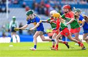 6 May 2025; Over 1000 U12 Camogie players, from across the country, were given the opportunity of a lifetime, when they got to compete on the hallowed turf at Croke Park. Allianz, a longstanding partner to the GAA and proud sponsor of The Camogie Association, welcomed under-12 teams across Ireland to Croke Park, for the Allianz Camán to Croker 2025 event. The event gives young girls the opportunity to represent their clubs and counties, in the day-long blitz – creating lots of fantastic memories and fun along the way. Allianz Camán to Croker is one of many initiatives supported by Allianz, as part of their #StopTheDrop campaign – a campaign designed to highlight and reduce the number of children dropping out of sport at the transition between primary and secondary school. Pictured at the Allianz Camán to Croker 2025 event is action between Patrickswell of Limerick and Rower Inistioge of Kilkenny. Photo by Ramsey Cardy/Sportsfile