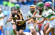 6 May 2025; Over 1000 U12 Camogie players, from across the country, were given the opportunity of a lifetime, when they got to compete on the hallowed turf at Croke Park. Allianz, a longstanding partner to the GAA and proud sponsor of The Camogie Association, welcomed under-12 teams across Ireland to Croke Park, for the Allianz Camán to Croker 2025 event. The event gives young girls the opportunity to represent their clubs and counties, in the day-long blitz – creating lots of fantastic memories and fun along the way. Allianz Camán to Croker is one of many initiatives supported by Allianz, as part of their #StopTheDrop campaign – a campaign designed to highlight and reduce the number of children dropping out of sport at the transition between primary and secondary school. Pictured at the Allianz Camán to Croker 2025 event is action between Rathnure St Anne's of Wexford and Liatroim Fontenoys GAC of Down. Photo by Ramsey Cardy/Sportsfile