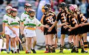 6 May 2025; Over 1000 U12 Camogie players, from across the country, were given the opportunity of a lifetime, when they got to compete on the hallowed turf at Croke Park. Allianz, a longstanding partner to the GAA and proud sponsor of The Camogie Association, welcomed under-12 teams across Ireland to Croke Park, for the Allianz Camán to Croker 2025 event. The event gives young girls the opportunity to represent their clubs and counties, in the day-long blitz – creating lots of fantastic memories and fun along the way. Allianz Camán to Croker is one of many initiatives supported by Allianz, as part of their #StopTheDrop campaign – a campaign designed to highlight and reduce the number of children dropping out of sport at the transition between primary and secondary school. Pictured at the Allianz Camán to Croker 2025 event is action between Rathnure St Anne's of Wexford and Liatroim Fontenoys GAC of Down. Photo by Ramsey Cardy/Sportsfile