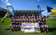 6 May 2025; Over 1000 U12 Camogie players, from across the country, were given the opportunity of a lifetime, when they got to compete on the hallowed turf at Croke Park. Allianz, a longstanding partner to the GAA and proud sponsor of The Camogie Association, welcomed under-12 teams across Ireland to Croke Park, for the Allianz Camán to Croker 2025 event. The event gives young girls the opportunity to represent their clubs and counties, in the day-long blitz – creating lots of fantastic memories and fun along the way. Allianz Camán to Croker is one of many initiatives supported by Allianz, as part of their #StopTheDrop campaign – a campaign designed to highlight and reduce the number of children dropping out of sport at the transition between primary and secondary school. Pictured at the Allianz Camán to Croker 2025 event is Carrigaline Camogie Club of Cork. Photo by Ramsey Cardy/Sportsfile