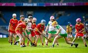 6 May 2025; Over 1000 U12 Camogie players, from across the country, were given the opportunity of a lifetime, when they got to compete on the hallowed turf at Croke Park. Allianz, a longstanding partner to the GAA and proud sponsor of The Camogie Association, welcomed under-12 teams across Ireland to Croke Park, for the Allianz Camán to Croker 2025 event. The event gives young girls the opportunity to represent their clubs and counties, in the day-long blitz – creating lots of fantastic memories and fun along the way. Allianz Camán to Croker is one of many initiatives supported by Allianz, as part of their #StopTheDrop campaign – a campaign designed to highlight and reduce the number of children dropping out of sport at the transition between primary and secondary school. Pictured at the Allianz Camán to Croker 2025 event is action between St. Mary’s Granemore of Armagh and The Harps Camogie Club of Laois. Photo by Ramsey Cardy/Sportsfile