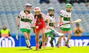 6 May 2025; Over 1000 U12 Camogie players, from across the country, were given the opportunity of a lifetime, when they got to compete on the hallowed turf at Croke Park. Allianz, a longstanding partner to the GAA and proud sponsor of The Camogie Association, welcomed under-12 teams across Ireland to Croke Park, for the Allianz Camán to Croker 2025 event. The event gives young girls the opportunity to represent their clubs and counties, in the day-long blitz – creating lots of fantastic memories and fun along the way. Allianz Camán to Croker is one of many initiatives supported by Allianz, as part of their #StopTheDrop campaign – a campaign designed to highlight and reduce the number of children dropping out of sport at the transition between primary and secondary school. Pictured at the Allianz Camán to Croker 2025 event is action between Trim of Meath and Sallins of Kildare. Photo by Ramsey Cardy/Sportsfile