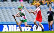 6 May 2025; Over 1000 U12 Camogie players, from across the country, were given the opportunity of a lifetime, when they got to compete on the hallowed turf at Croke Park. Allianz, a longstanding partner to the GAA and proud sponsor of The Camogie Association, welcomed under-12 teams across Ireland to Croke Park, for the Allianz Camán to Croker 2025 event. The event gives young girls the opportunity to represent their clubs and counties, in the day-long blitz – creating lots of fantastic memories and fun along the way. Allianz Camán to Croker is one of many initiatives supported by Allianz, as part of their #StopTheDrop campaign – a campaign designed to highlight and reduce the number of children dropping out of sport at the transition between primary and secondary school. Pictured at the Allianz Camán to Croker 2025 event is action between Trim of Meath and Sallins of Kildare. Photo by Ramsey Cardy/Sportsfile