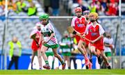6 May 2025; Over 1000 U12 Camogie players, from across the country, were given the opportunity of a lifetime, when they got to compete on the hallowed turf at Croke Park. Allianz, a longstanding partner to the GAA and proud sponsor of The Camogie Association, welcomed under-12 teams across Ireland to Croke Park, for the Allianz Camán to Croker 2025 event. The event gives young girls the opportunity to represent their clubs and counties, in the day-long blitz – creating lots of fantastic memories and fun along the way. Allianz Camán to Croker is one of many initiatives supported by Allianz, as part of their #StopTheDrop campaign – a campaign designed to highlight and reduce the number of children dropping out of sport at the transition between primary and secondary school. Pictured at the Allianz Camán to Croker 2025 event is action between Trim of Meath and Sallins of Kildare. Photo by Ramsey Cardy/Sportsfile