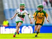 6 May 2025; Over 1000 U12 Camogie players, from across the country, were given the opportunity of a lifetime, when they got to compete on the hallowed turf at Croke Park. Allianz, a longstanding partner to the GAA and proud sponsor of The Camogie Association, welcomed under-12 teams across Ireland to Croke Park, for the Allianz Camán to Croker 2025 event. The event gives young girls the opportunity to represent their clubs and counties, in the day-long blitz – creating lots of fantastic memories and fun along the way. Allianz Camán to Croker is one of many initiatives supported by Allianz, as part of their #StopTheDrop campaign – a campaign designed to highlight and reduce the number of children dropping out of sport at the transition between primary and secondary school. Pictured at the Allianz Camán to Croker 2025 event is action between Sallins of Kildare and Donard/Glen of Wicklow. Photo by Ramsey Cardy/Sportsfile