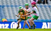 6 May 2025; Over 1000 U12 Camogie players, from across the country, were given the opportunity of a lifetime, when they got to compete on the hallowed turf at Croke Park. Allianz, a longstanding partner to the GAA and proud sponsor of The Camogie Association, welcomed under-12 teams across Ireland to Croke Park, for the Allianz Camán to Croker 2025 event. The event gives young girls the opportunity to represent their clubs and counties, in the day-long blitz – creating lots of fantastic memories and fun along the way. Allianz Camán to Croker is one of many initiatives supported by Allianz, as part of their #StopTheDrop campaign – a campaign designed to highlight and reduce the number of children dropping out of sport at the transition between primary and secondary school. Pictured at the Allianz Camán to Croker 2025 event is action between Sallins of Kildare and Donard/Glen of Wicklow. Photo by Ramsey Cardy/Sportsfile