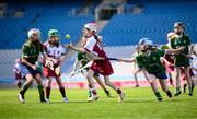 6 May 2025; Over 1000 U12 Camogie players, from across the country, were given the opportunity of a lifetime, when they got to compete on the hallowed turf at Croke Park. Allianz, a longstanding partner to the GAA and proud sponsor of The Camogie Association, welcomed under-12 teams across Ireland to Croke Park, for the Allianz Camán to Croker 2025 event. The event gives young girls the opportunity to represent their clubs and counties, in the day-long blitz – creating lots of fantastic memories and fun along the way. Allianz Camán to Croker is one of many initiatives supported by Allianz, as part of their #StopTheDrop campaign – a campaign designed to highlight and reduce the number of children dropping out of sport at the transition between primary and secondary school. Pictured at the Allianz Camán to Croker 2025 event is action between Craughwell Camogie Club of Galway and Tulsk Camogie Club of Roscommon. Photo by Ramsey Cardy/Sportsfile