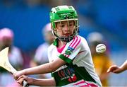 6 May 2025; Over 1000 U12 Camogie players, from across the country, were given the opportunity of a lifetime, when they got to compete on the hallowed turf at Croke Park. Allianz, a longstanding partner to the GAA and proud sponsor of The Camogie Association, welcomed under-12 teams across Ireland to Croke Park, for the Allianz Camán to Croker 2025 event. The event gives young girls the opportunity to represent their clubs and counties, in the day-long blitz – creating lots of fantastic memories and fun along the way. Allianz Camán to Croker is one of many initiatives supported by Allianz, as part of their #StopTheDrop campaign – a campaign designed to highlight and reduce the number of children dropping out of sport at the transition between primary and secondary school. Pictured at the Allianz Camán to Croker 2025 event is action between Sallins of Kildare and Donard/Glen of Wicklow. Photo by Ramsey Cardy/Sportsfile