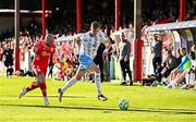 5 May 2025; Maarten Pouwels of Waterford in action against Mark Coyle of Shelbourne during the SSE Airtricity Men's Premier Division match between Shelbourne and Waterford at Tolka Park in Dublin. Photo by Seb Daly/Sportsfile