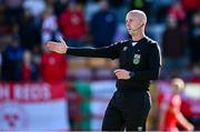 5 May 2025; Referee Marc Lynch during the SSE Airtricity Men's Premier Division match between Shelbourne and Waterford at Tolka Park in Dublin. Photo by Seb Daly/Sportsfile