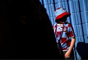 5 May 2025; A Drogheda supporter arrives before the SSE Airtricity Men's Premier Division match between Drogheda United and Cork City at Sullivan & Lambe Park in Drogheda, Louth. Photo by Tyler Miller/Sportsfile