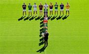 6 May 2025; In attendance at the launch of the Tailteann Cup at Croke Park in Dublin is Uachtarán Chumann Lúthchleas Gael Jarlath Burns, centre, with back row from left, Sean O’Connor of Tipperary, Tighe Barry of London, Callum Bolton of Kildare, Ronan Wallace of Westmeath, Killian Roche of Laois, Mark Diffley of Leitrim, Dean Healy of Wicklow and Dermot McAleese of Antrim. Along with front row, from front to back, Cillian Fahy of Limerick, Paddy Fox of Longford, Niall Murphy of Sligo, Conor Murray of Waterford, Mikey Bambrick of Carlow, Lee Pearson of Offaly and Declan McCusker of Fermanagh. Photo by Sam Barnes/Sportsfile