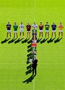 6 May 2025; In attendance at the launch of the Tailteann Cup at Croke Park in Dublin is Uachtarán Chumann Lúthchleas Gael Jarlath Burns, centre, with back row from left, Sean O’Connor of Tipperary, Tighe Barry of London, Callum Bolton of Kildare, Ronan Wallace of Westmeath, Killian Roche of Laois, Mark Diffley of Leitrim, Dean Healy of Wicklow and Dermot McAleese of Antrim. Along with front row, from front to back, Cillian Fahy of Limerick, Paddy Fox of Longford, Niall Murphy of Sligo, Conor Murray of Waterford, Mikey Bambrick of Carlow, Lee Pearson of Offaly and Declan McCusker of Fermanagh. Photo by Sam Barnes/Sportsfile
