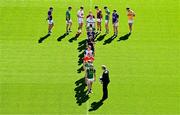 6 May 2025; In attendance at the launch of the Tailteann Cup at Croke Park in Dublin is Uachtarán Chumann Lúthchleas Gael Jarlath Burns, centre, with back row from left, Sean O’Connor of Tipperary, Tighe Barry of London, Callum Bolton of Kildare, Ronan Wallace of Westmeath, Killian Roche of Laois, Mark Diffley of Leitrim, Dean Healy of Wicklow and Dermot McAleese of Antrim. Along with front row, from front to back, Cillian Fahy of Limerick, Paddy Fox of Longford, Niall Murphy of Sligo, Conor Murray of Waterford, Mikey Bambrick of Carlow, Lee Pearson of Offaly and Declan McCusker of Fermanagh. Photo by Sam Barnes/Sportsfile