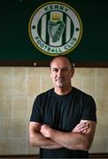 6 May 2025; New Kerry FC manager Colin Healy poses for a portrait at the club grounds at Mounthawk Park in Tralee, Kerry. Photo by Brendan Moran/Sportsfile