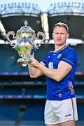 6 May 2025; Dean Healy of Wicklow pictured with the Tailteann Cup at the launch of the Tailteann Cup at Croke Park in Dublin. Photo by Sam Barnes/Sportsfile