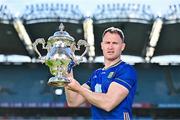 6 May 2025; Dean Healy of Wicklow pictured with the Tailteann Cup at the launch of the Tailteann Cup at Croke Park in Dublin. Photo by Sam Barnes/Sportsfile