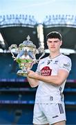 6 May 2025; Callum Bolton of Kildare pictured with the Tailteann Cup at the launch of the Tailteann Cup at Croke Park in Dublin. Photo by Sam Barnes/Sportsfile