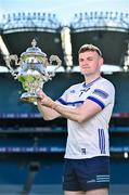 6 May 2025; Killian Roche of Laois pictured with the Tailteann Cup at the launch of the Tailteann Cup at Croke Park in Dublin. Photo by Sam Barnes/Sportsfile