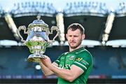 6 May 2025; Declan McCusker of Fermanagh pictured with the Tailteann Cup at the launch of the Tailteann Cup at Croke Park in Dublin. Photo by Sam Barnes/Sportsfile
