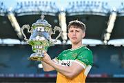 6 May 2025; Lee Pearson of Offaly pictured with the Tailteann Cup at the launch of the Tailteann Cup at Croke Park in Dublin. Photo by Sam Barnes/Sportsfile
