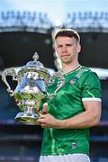 6 May 2025; Cillian Fahy of Limerick pictured with the Tailteann Cup at the launch of the Tailteann Cup at Croke Park in Dublin. Photo by Sam Barnes/Sportsfile