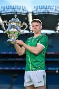 6 May 2025; Cillian Fahy of Limerick pictured with the Tailteann Cup at the launch of the Tailteann Cup at Croke Park in Dublin. Photo by Sam Barnes/Sportsfile