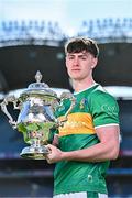 6 May 2025; Mark Diffley of Leitrim pictured with the Tailteann Cup at the launch of the Tailteann Cup at Croke Park in Dublin. Photo by Sam Barnes/Sportsfile
