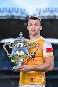 6 May 2025; Dermot McAleese of Antrim pictured with the Tailteann Cup at the launch of the Tailteann Cup at Croke Park in Dublin. Photo by Sam Barnes/Sportsfile
