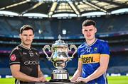 6 May 2025;Niall Murphy of Sligo, left, and Sean O’Connor of Tipperary pictured with the Tailteann Cup at the launch of the Tailteann Cup at Croke Park in Dublin. Photo by Sam Barnes/Sportsfile